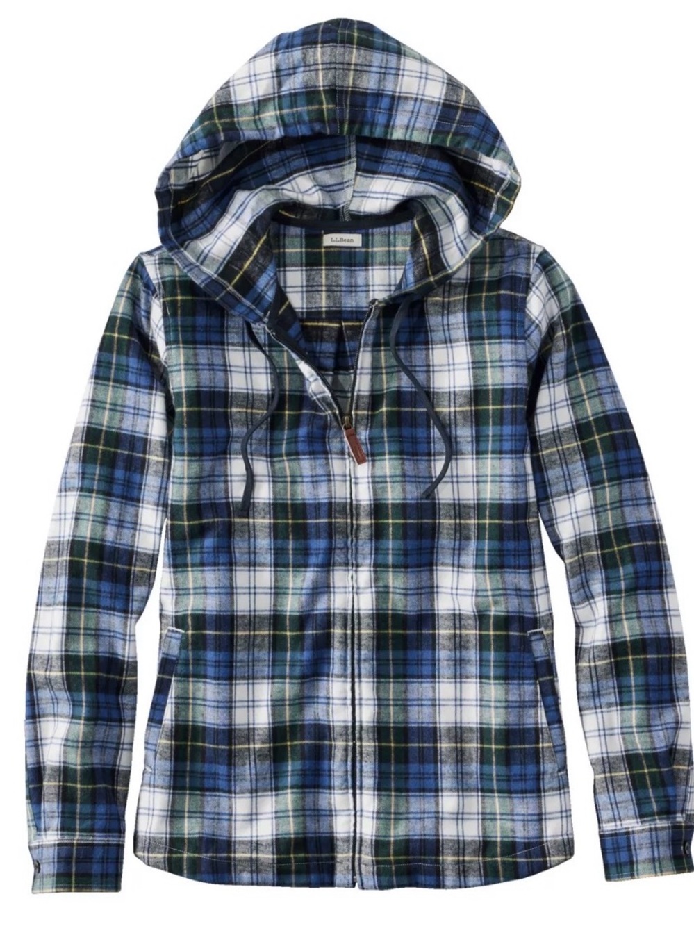 LLBEAN Women’s Scotch Plaid zip up flannel hoodie shirt size small VGUC